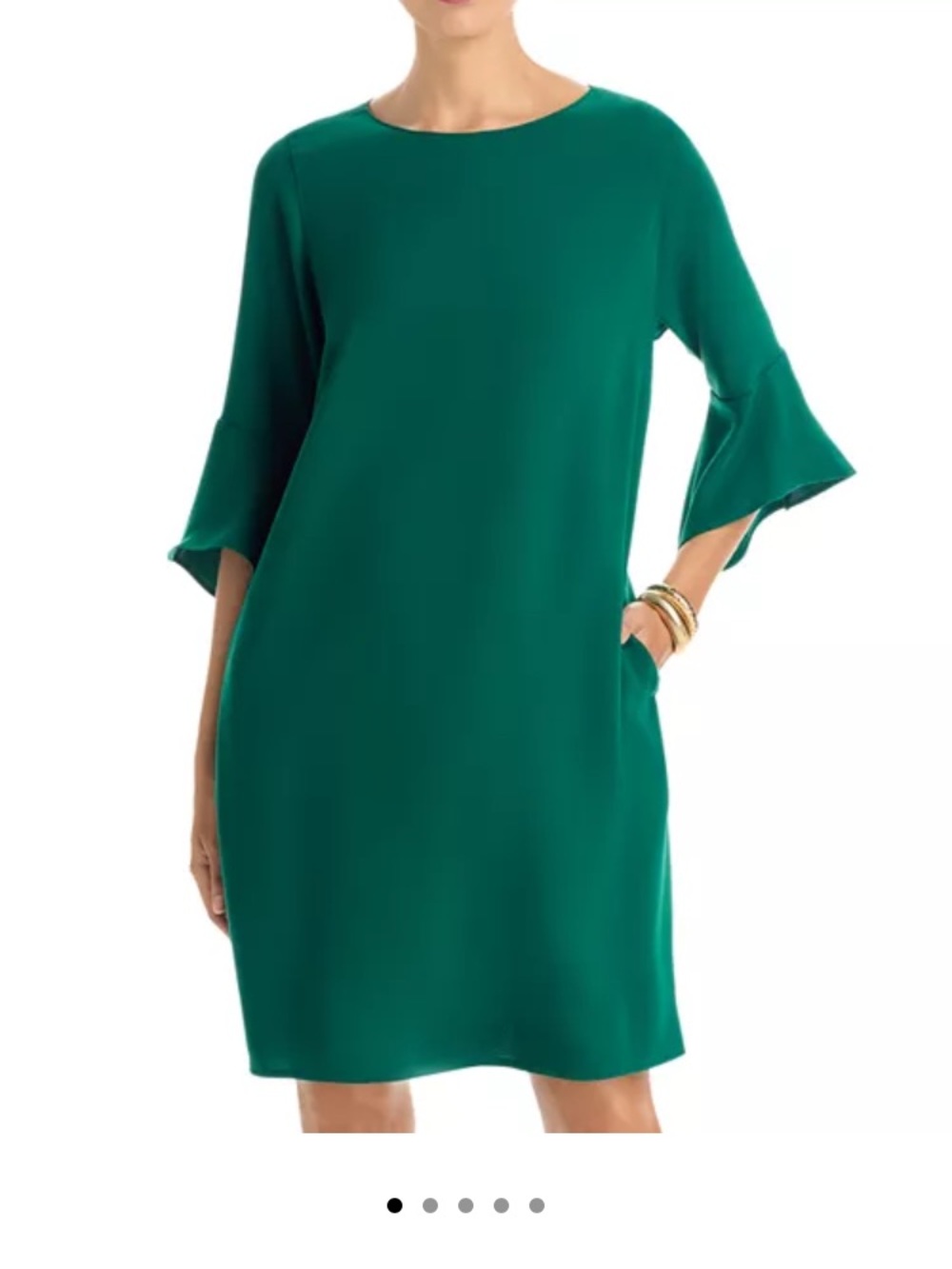 Caroline Rose Julia Emerald Green Shift Dress with Flounce Sleeves